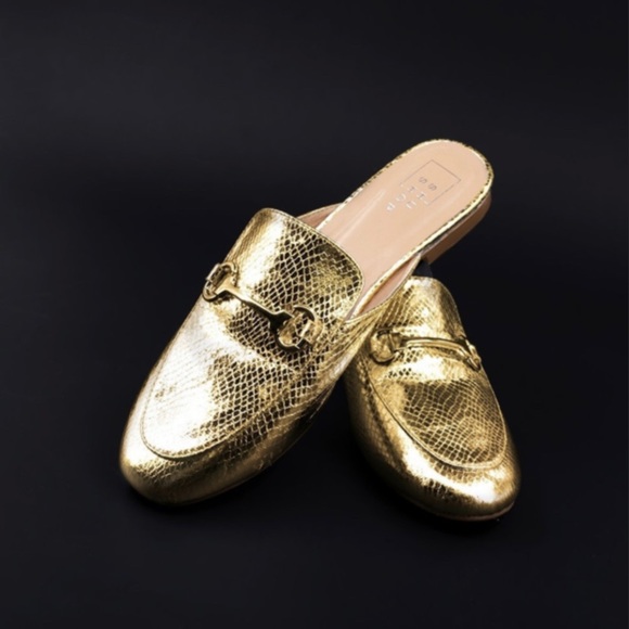 dad sandals gold metalic lambskin mules